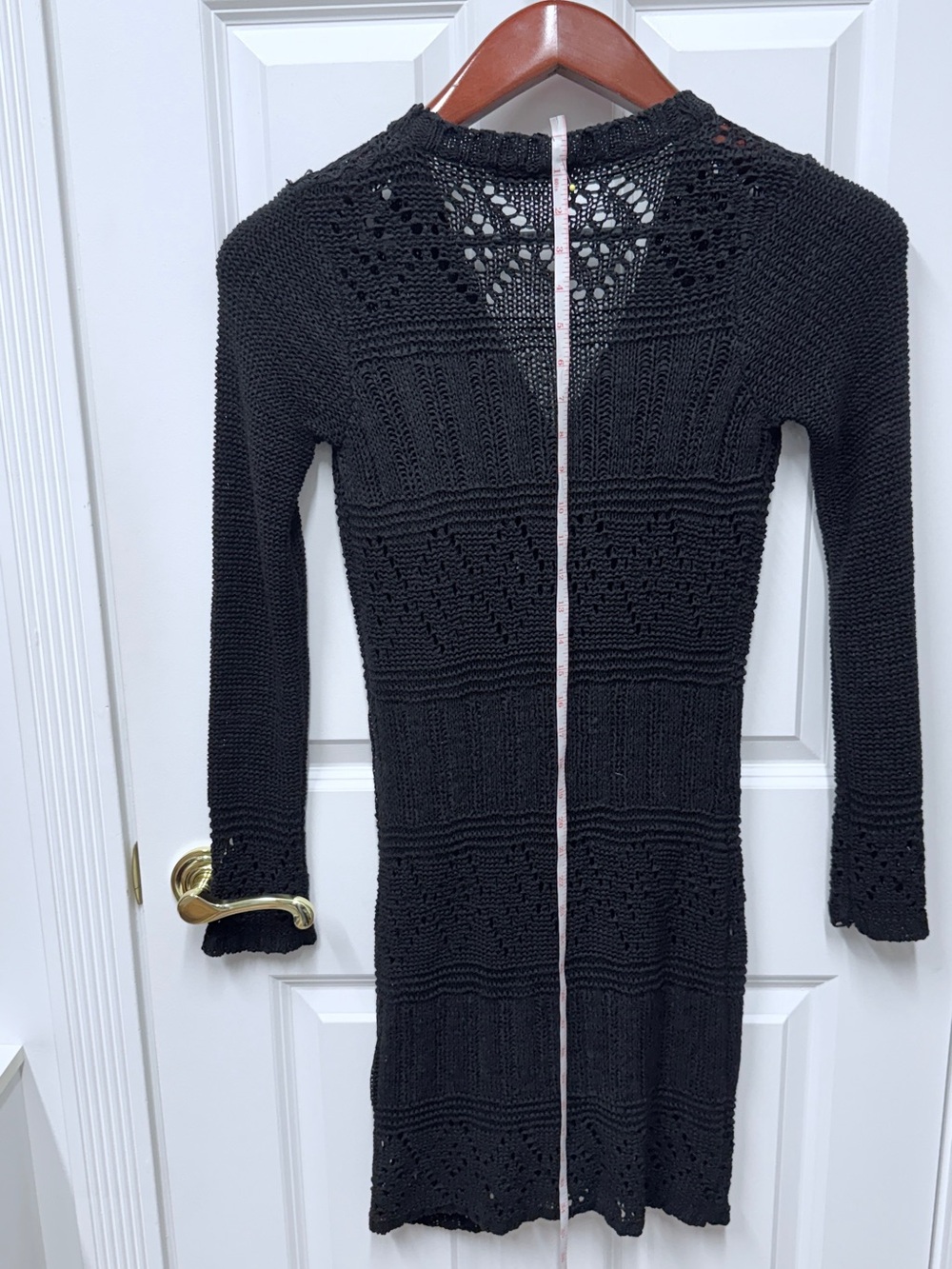 BCBGMAXAZRIA Black Crochet Open Knit Long Cardigan Duster Y2K UEC